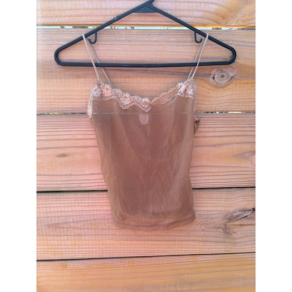 Calvin Klein Tops - Calvin Klein Sheer Mesh Lace Trim Camisole  Nude Tan Small Sleeveless Slim Fit